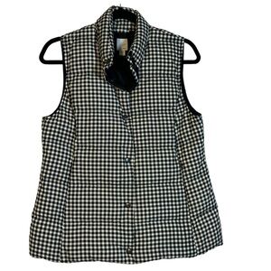 J. Jill Down Puffer Vest Womens Black White Gingham Snap Front Sleeveless Sz S P